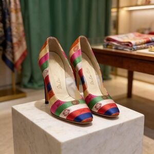 Vintage De Liso Debs women's pumps designer colorful striped rainbow pattern